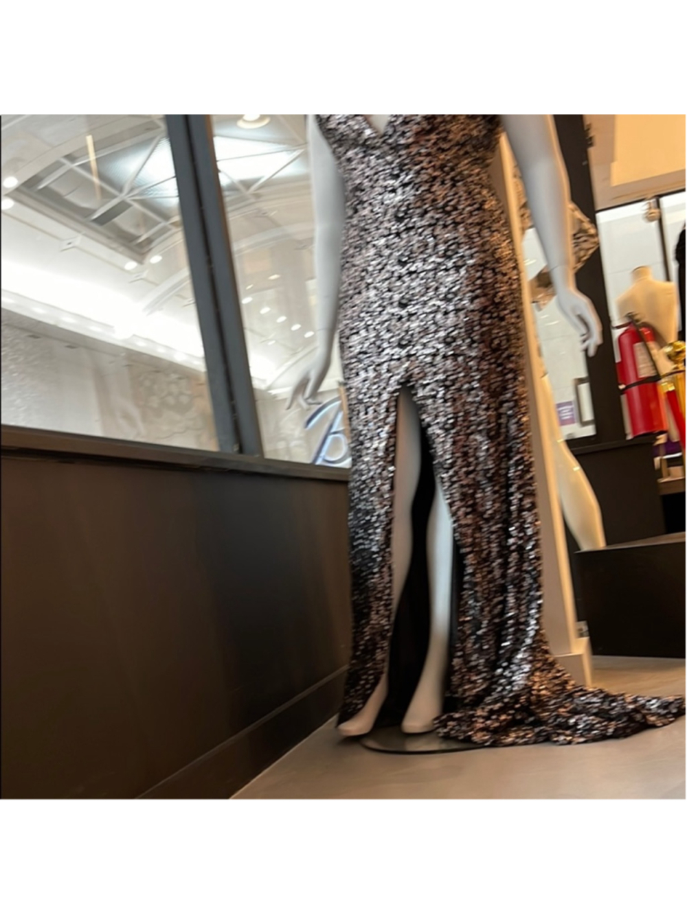 NFINITE FORM Black Silver Sequin Plunge V-Neck Maxi Evening Gown Size 18 - Picture 6 of 11